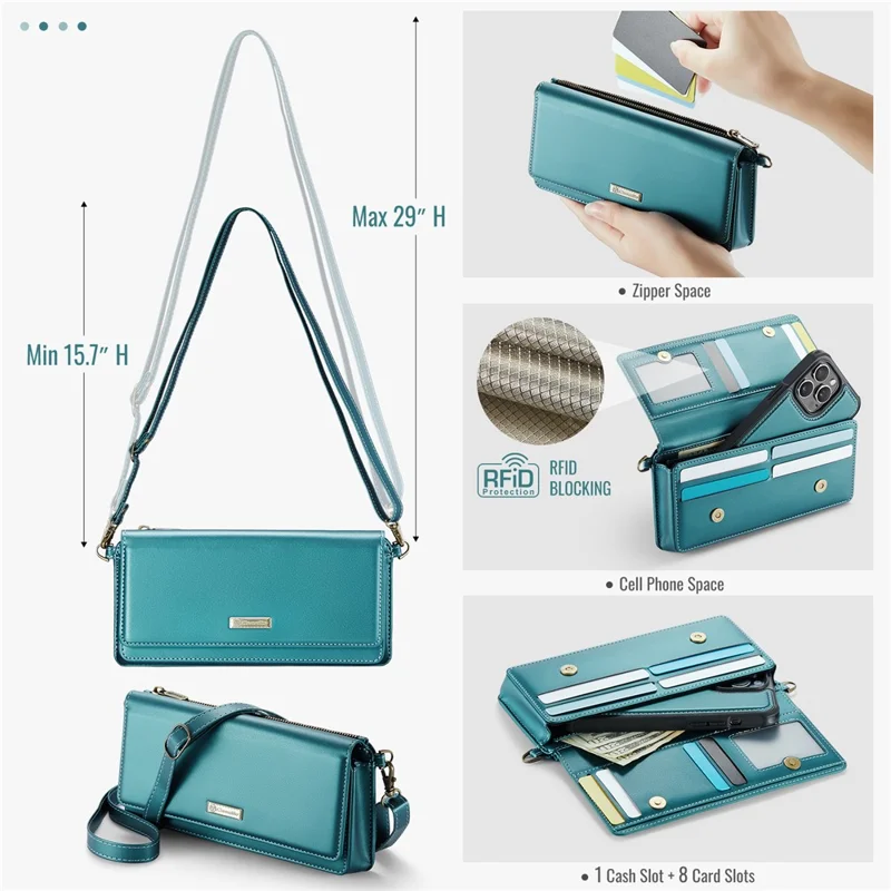 CASEME Me30 4.0-6.7 inch Phone Leather Bag RFID Blocking Wallet Crossbody Phone Bag - Green
