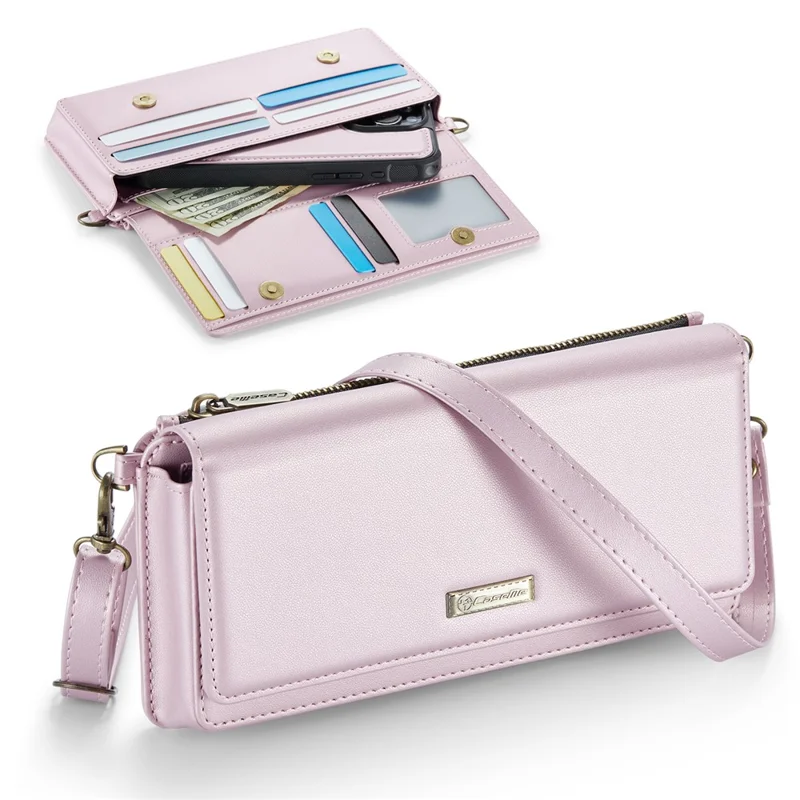 CASEME Me30 4.0-6.7 inch Phone Leather Bag RFID Blocking Wallet Crossbody Phone Bag - Pink