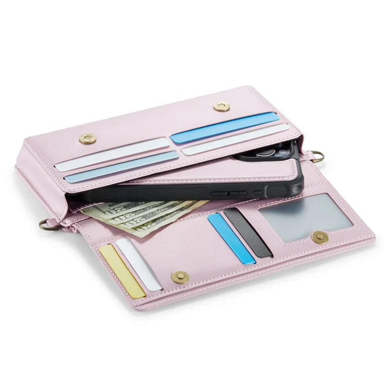 CASEME Me30 4.0-6.7 inch Phone Leather Bag RFID Blocking Wallet Crossbody Phone Bag - Pink