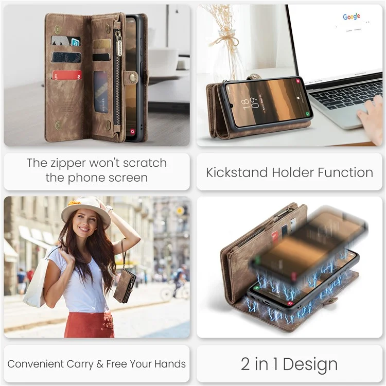 For Samsung Galaxy A25 5G (Global) (161mm) Phone Cases CASEME Leather Cover with Detachable Wallet and Strap - Brown