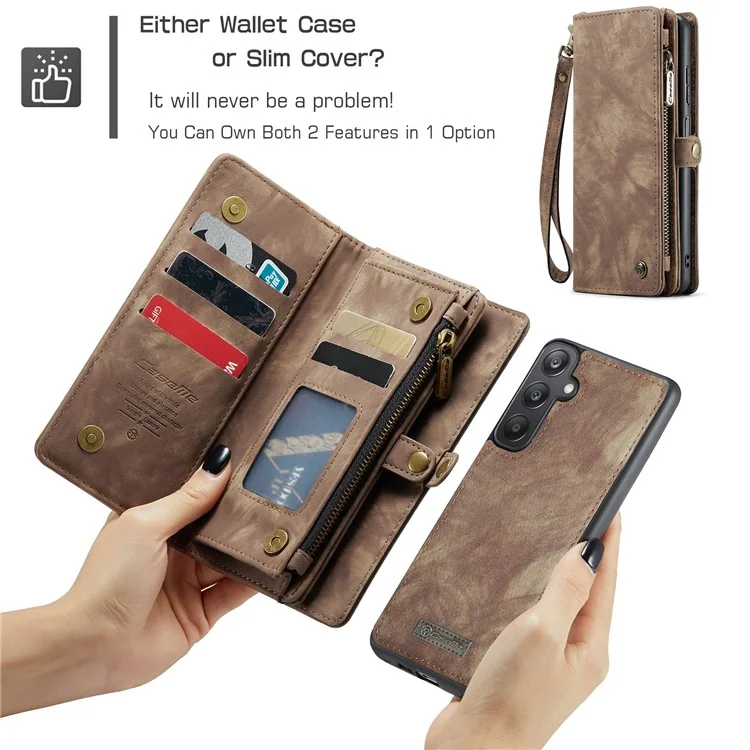 For Samsung Galaxy A25 5G (Global) (161mm) Phone Cases CASEME Leather Cover with Detachable Wallet and Strap - Brown