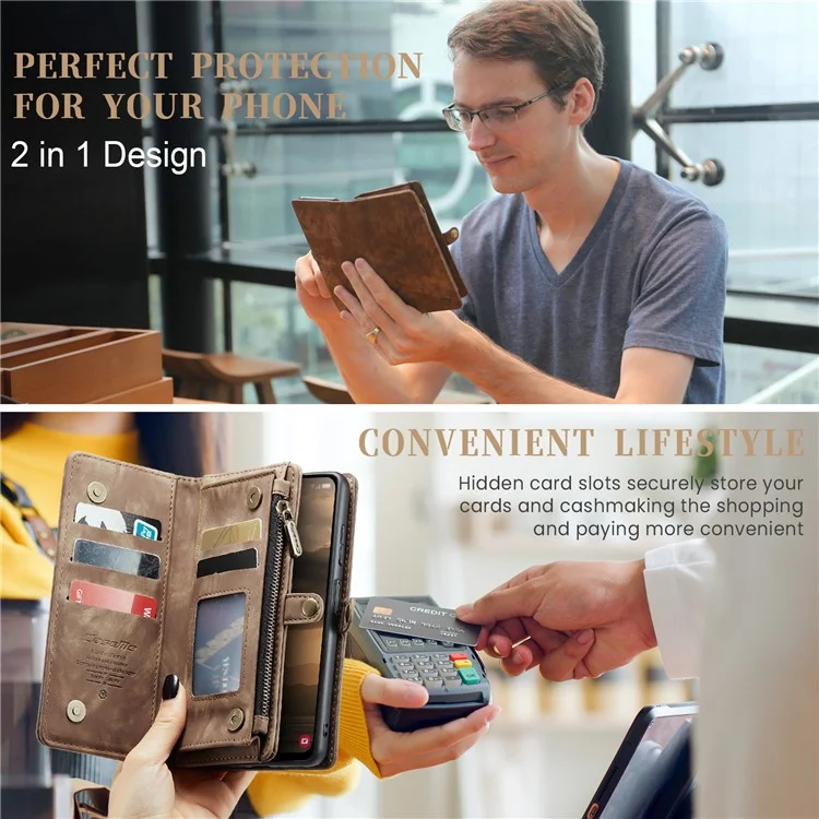 For Samsung Galaxy A25 5G (Global) (161mm) Phone Cases CASEME Leather Cover with Detachable Wallet and Strap - Brown