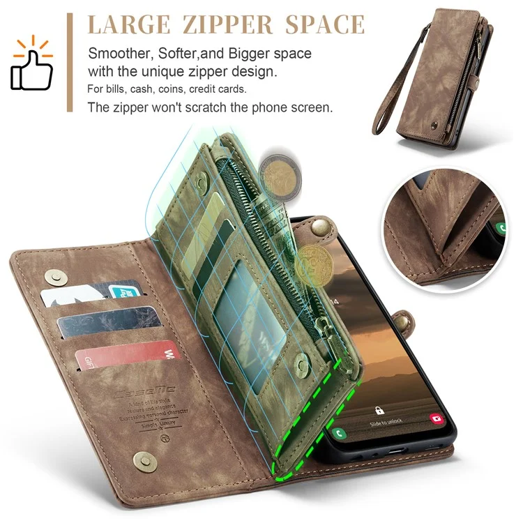 For Samsung Galaxy A25 5G (Global) (161mm) Phone Cases CASEME Leather Cover with Detachable Wallet and Strap - Brown