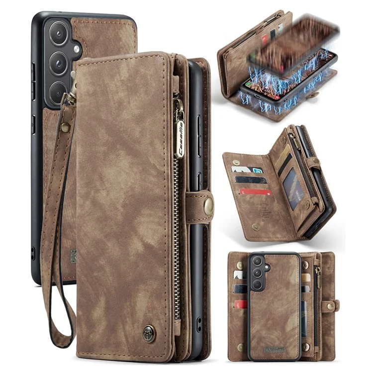 For Samsung Galaxy A55 5G Phone Cases CASEME Leather Cover with Detachable Wallet and Strap - Brown