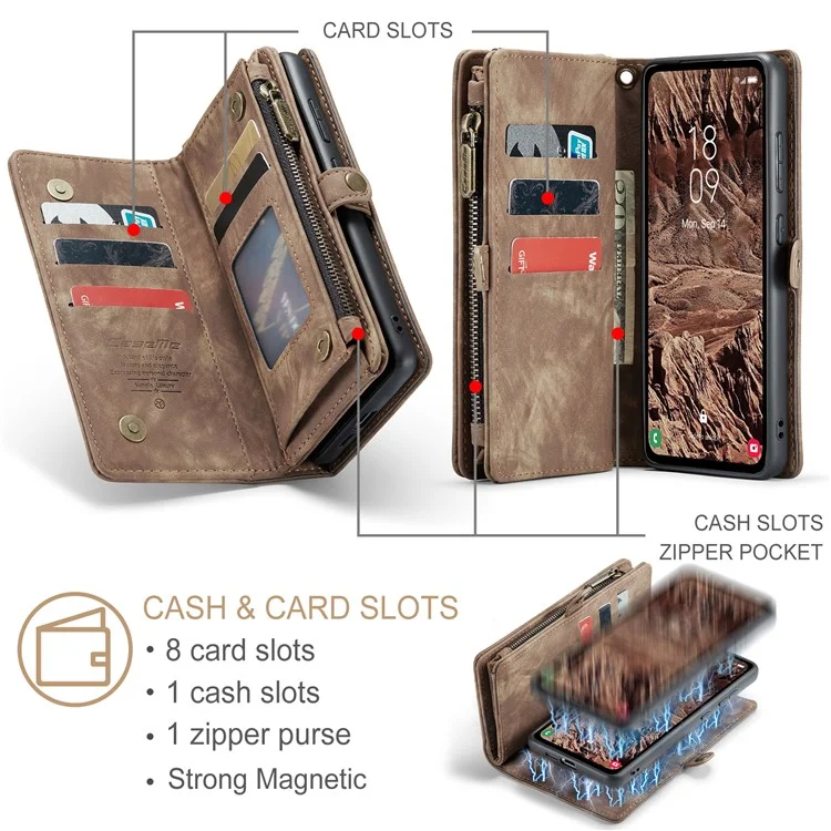For Samsung Galaxy A55 5G Phone Cases CASEME Leather Cover with Detachable Wallet and Strap - Brown