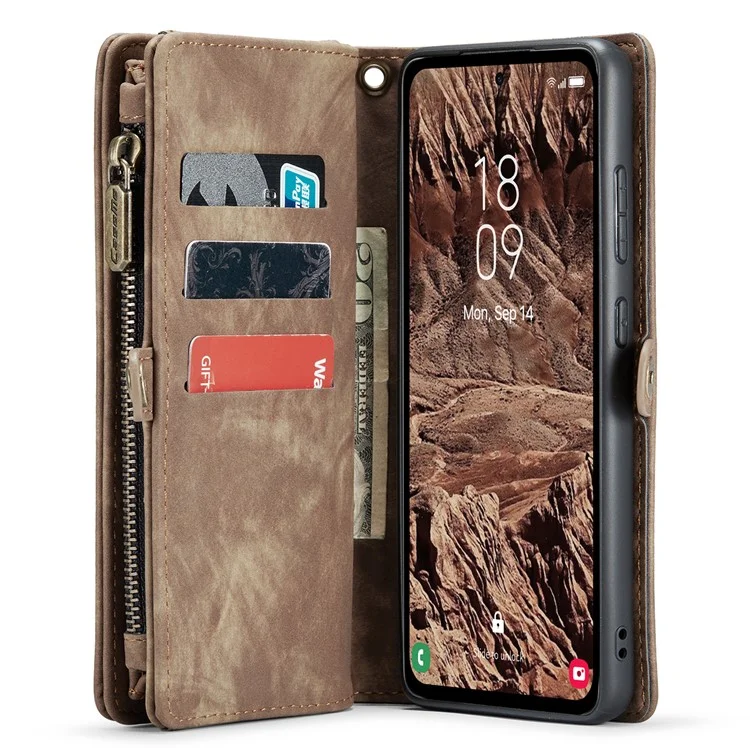 For Samsung Galaxy A55 5G Phone Cases CASEME Leather Cover with Detachable Wallet and Strap - Brown