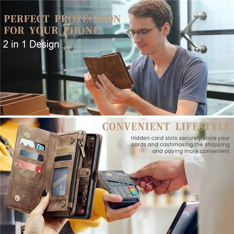 For Samsung Galaxy A55 5G Phone Cases CASEME Leather Cover with Detachable Wallet and Strap - Brown