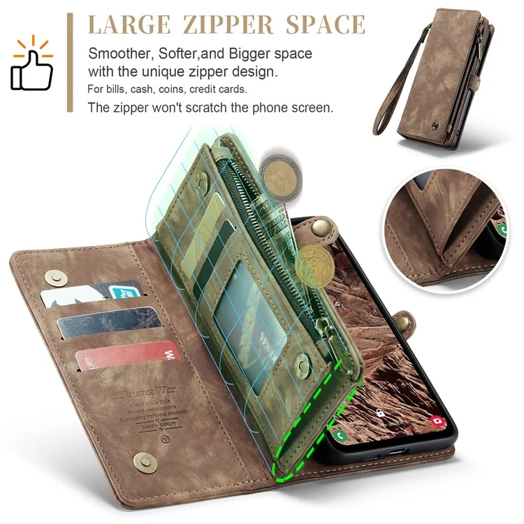 For Samsung Galaxy A55 5G Phone Cases CASEME Leather Cover with Detachable Wallet and Strap - Brown