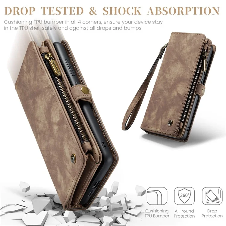 For Samsung Galaxy A55 5G Phone Cases CASEME Leather Cover with Detachable Wallet and Strap - Brown
