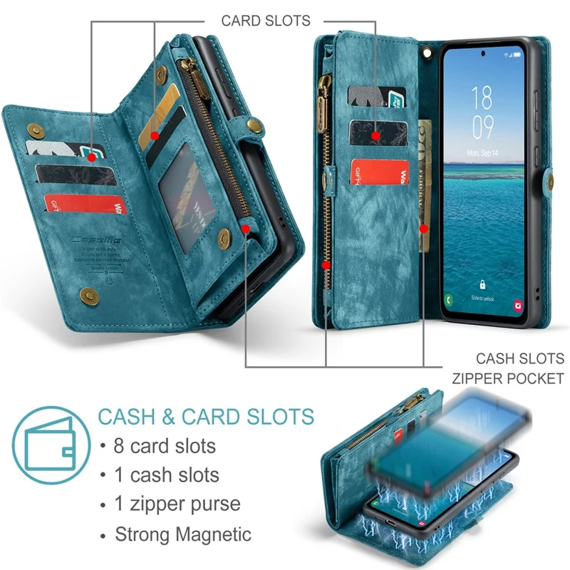 For Samsung Galaxy A55 5G Phone Cases CASEME 008 Leather Cover with Detachable Wallet and Strap - Blue