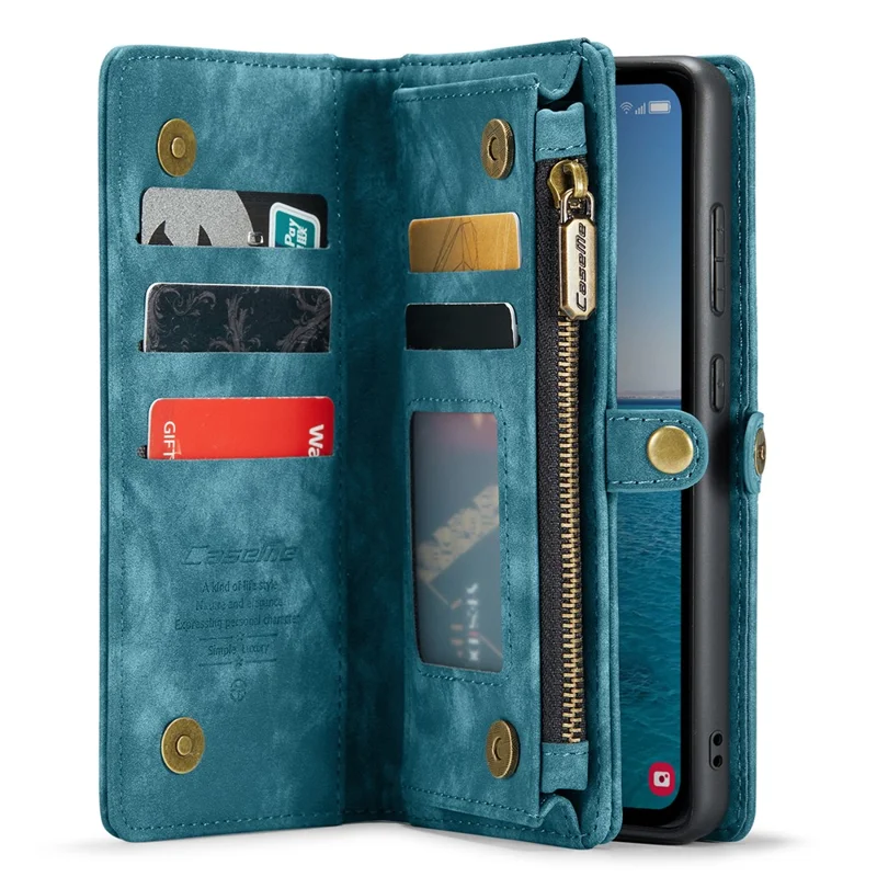 For Samsung Galaxy A55 5G Phone Cases CASEME 008 Leather Cover with Detachable Wallet and Strap - Blue