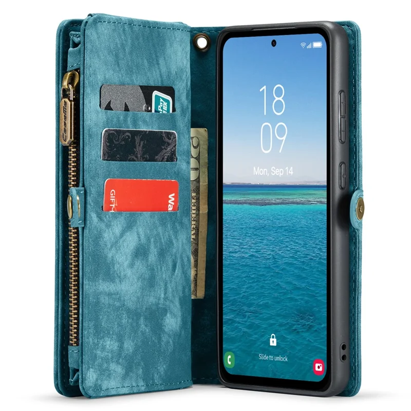For Samsung Galaxy A55 5G Phone Cases CASEME 008 Leather Cover with Detachable Wallet and Strap - Blue