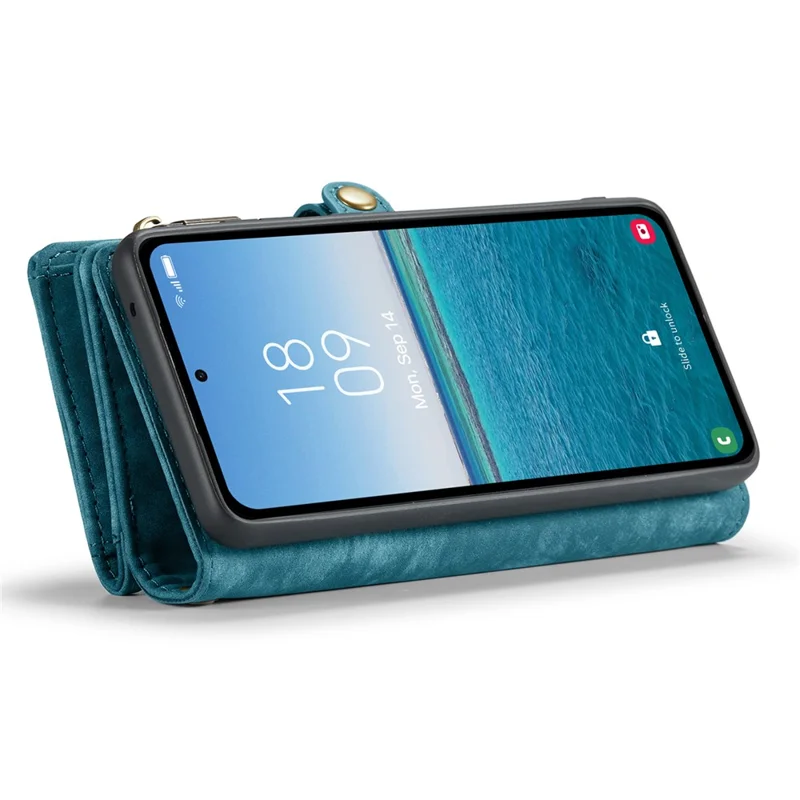 For Samsung Galaxy A55 5G Phone Cases CASEME 008 Leather Cover with Detachable Wallet and Strap - Blue