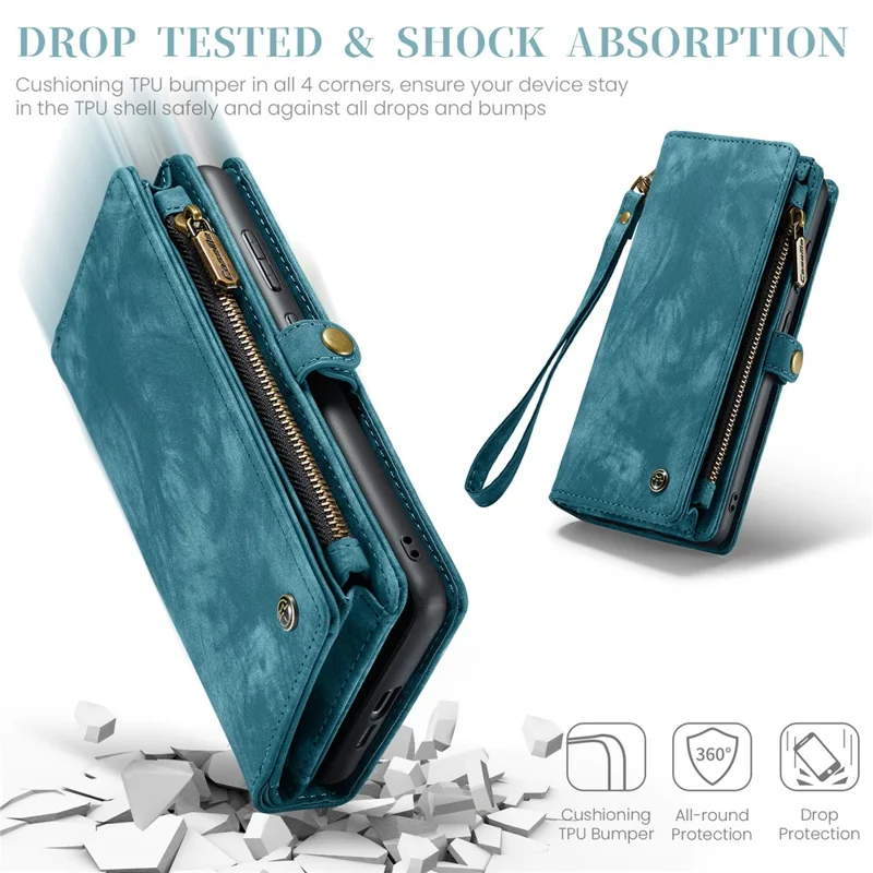 For Samsung Galaxy A55 5G Phone Cases CASEME 008 Leather Cover with Detachable Wallet and Strap - Blue