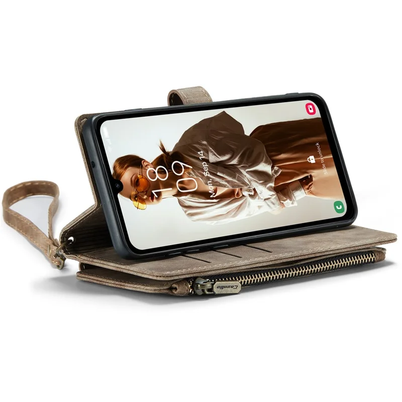 CASEME C30 Series для Samsung Galaxy A15 4G / 5G Чехол с 10 слотами для карт Кожаный флип Защитный чехол для телефона - Коричневый
