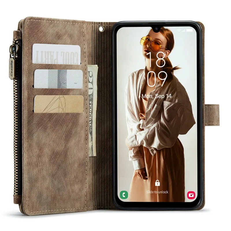 CASEME C30 Series для Samsung Galaxy A15 4G / 5G Чехол с 10 слотами для карт Кожаный флип Защитный чехол для телефона - Коричневый