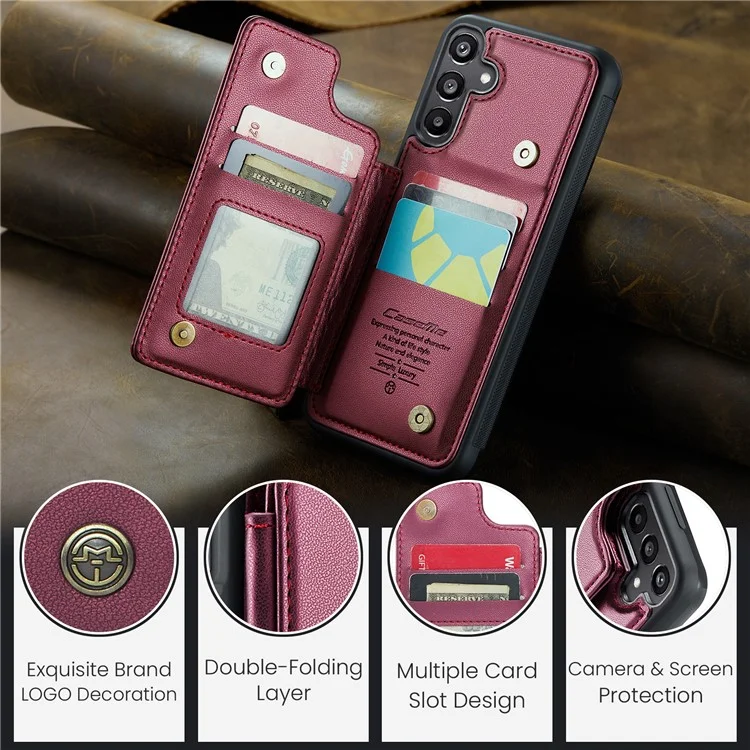 CASEME C22 Série Pour Samsung Galaxy A15 4G / 5G Étui Cuir Blocage RFID 5 Fentes Carte Support de Dos - Rouge