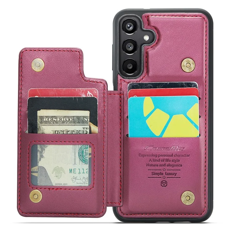 CASEME C22 Série Pour Samsung Galaxy A15 4G / 5G Étui Cuir Blocage RFID 5 Fentes Carte Support de Dos - Rouge