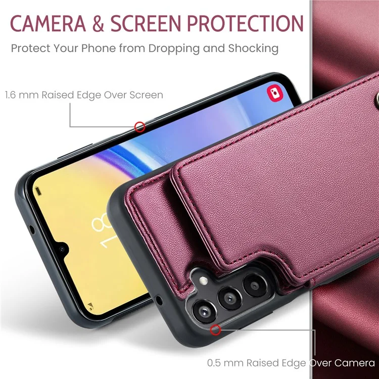 CASEME C22 Série Pour Samsung Galaxy A15 4G / 5G Étui Cuir Blocage RFID 5 Fentes Carte Support de Dos - Rouge