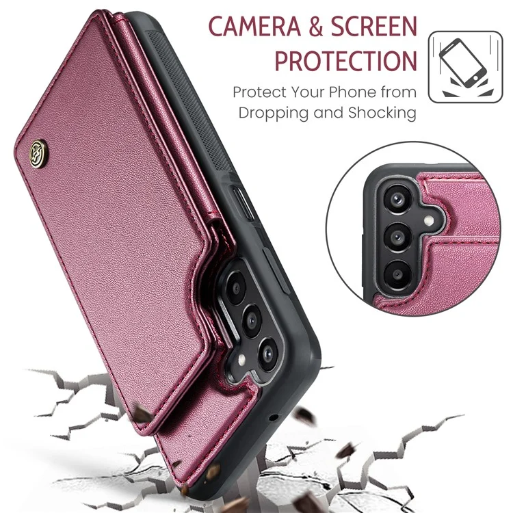 CASEME C22 Série Pour Samsung Galaxy A15 4G / 5G Étui Cuir Blocage RFID 5 Fentes Carte Support de Dos - Rouge