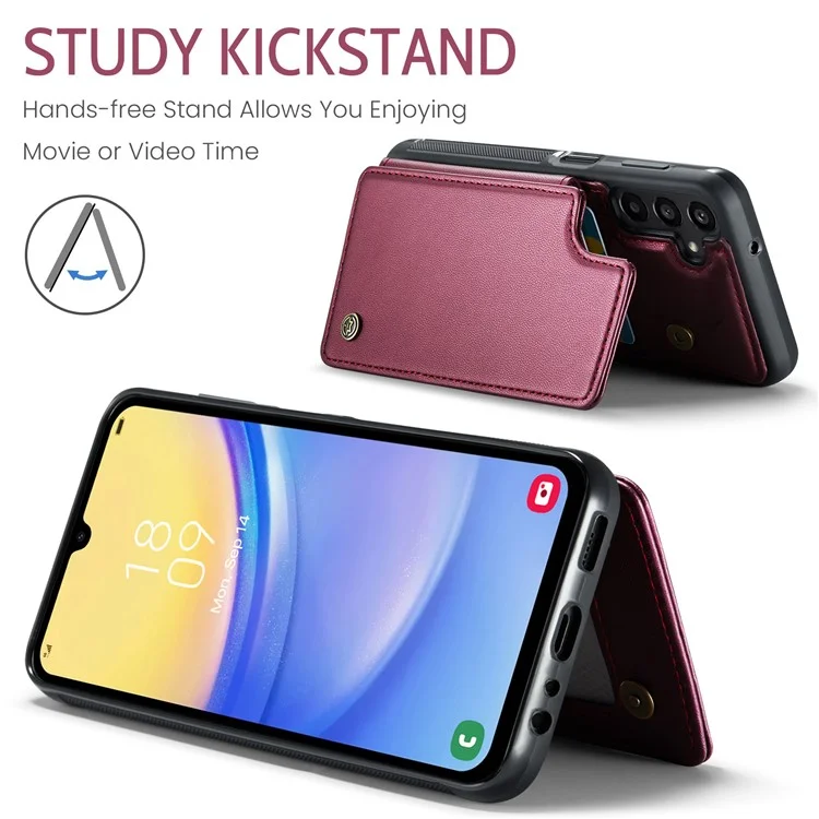 CASEME C22 Série Pour Samsung Galaxy A15 4G / 5G Étui Cuir Blocage RFID 5 Fentes Carte Support de Dos - Rouge