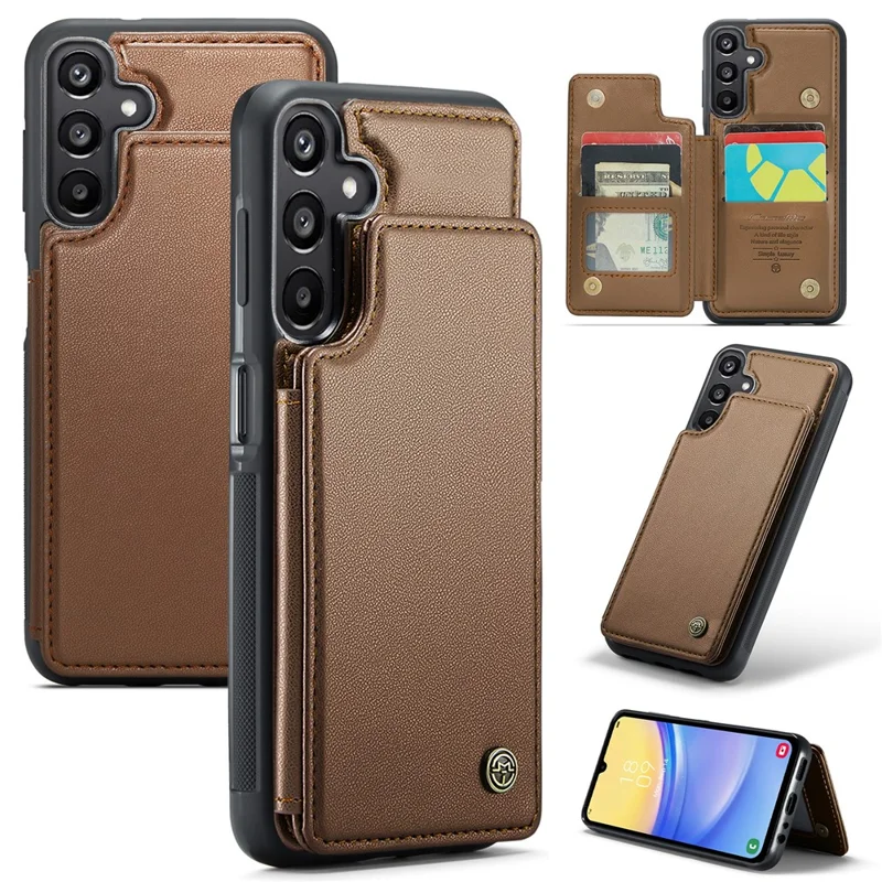 CASEME C22 Series Per Samsung Galaxy A15 4G / 5G Custodia Pelle RFID Blocking 5 Slot per Schede Supporto Posteriore - Marrone