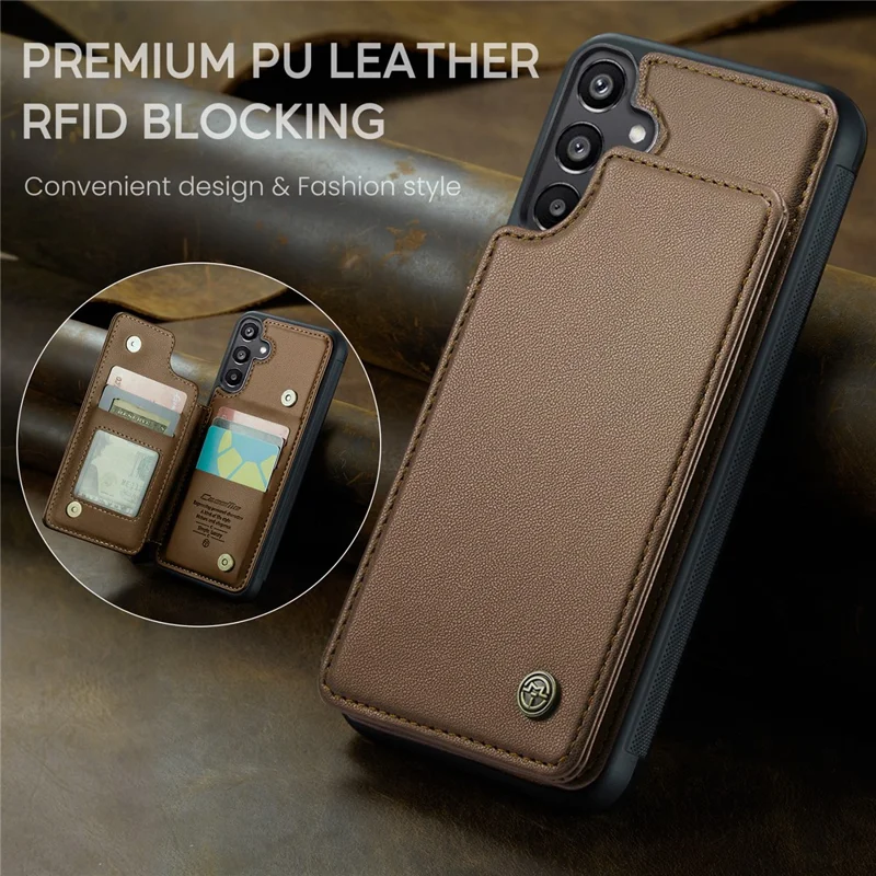 CASEME C22 Series Per Samsung Galaxy A15 4G / 5G Custodia Pelle RFID Blocking 5 Slot per Schede Supporto Posteriore - Marrone
