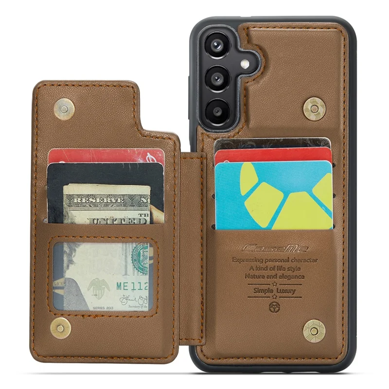 CASEME C22 Series Per Samsung Galaxy A15 4G / 5G Custodia Pelle RFID Blocking 5 Slot per Schede Supporto Posteriore - Marrone