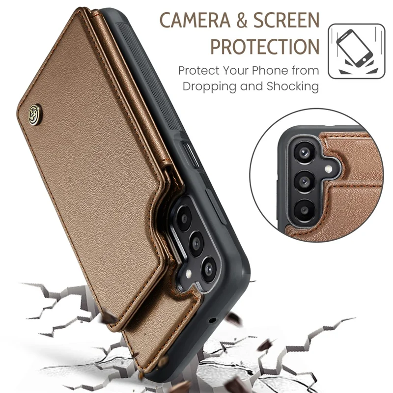 CASEME C22 Series Per Samsung Galaxy A15 4G / 5G Custodia Pelle RFID Blocking 5 Slot per Schede Supporto Posteriore - Marrone