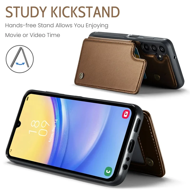 CASEME C22 Series Per Samsung Galaxy A15 4G / 5G Custodia Pelle RFID Blocking 5 Slot per Schede Supporto Posteriore - Marrone