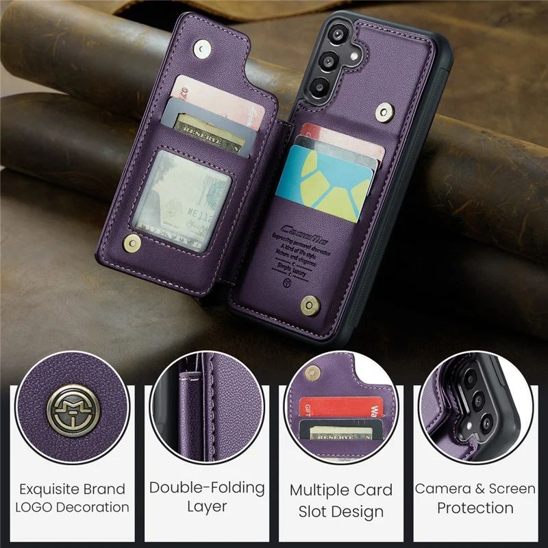 CASEME C22 Série Pour Samsung Galaxy A15 4G / 5G Étui en Cuir Blocage RFID 5 Emplacements pour Cartes Support Arrière - Violet