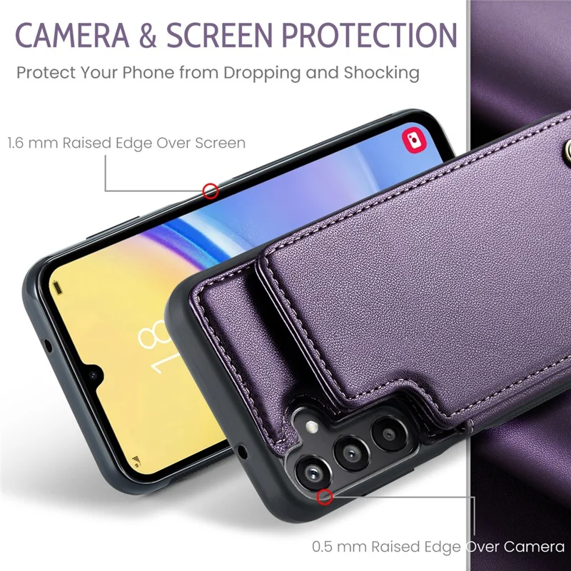 CASEME C22 Série Pour Samsung Galaxy A15 4G / 5G Étui en Cuir Blocage RFID 5 Emplacements pour Cartes Support Arrière - Violet