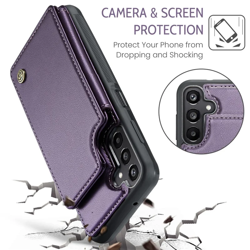 CASEME C22 Série Pour Samsung Galaxy A15 4G / 5G Étui en Cuir Blocage RFID 5 Emplacements pour Cartes Support Arrière - Violet