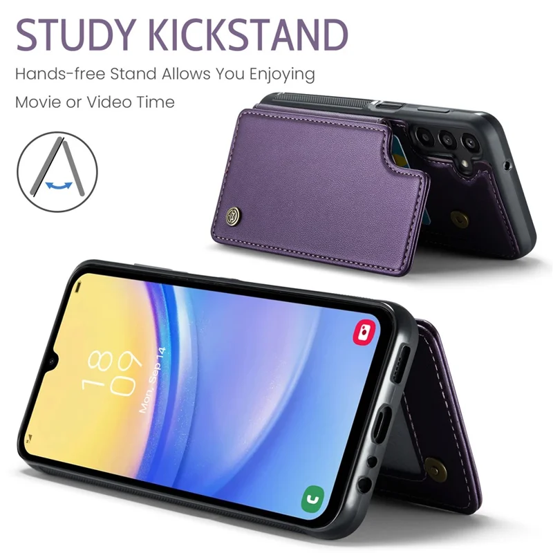 CASEME C22 Série Pour Samsung Galaxy A15 4G / 5G Étui en Cuir Blocage RFID 5 Emplacements pour Cartes Support Arrière - Violet