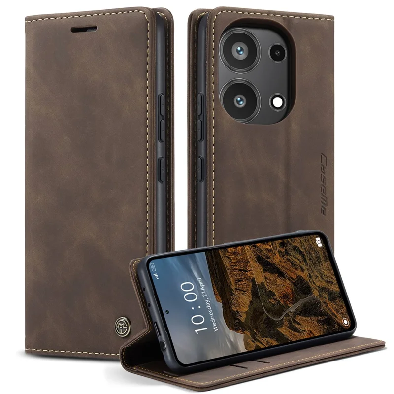 CASEME 013 Série Pour Xiaomi Redmi Note 13 Pro 4G / Poco M6 Pro 4G Étui en Cuir Porte-Cartes Coque de Téléphone - Café