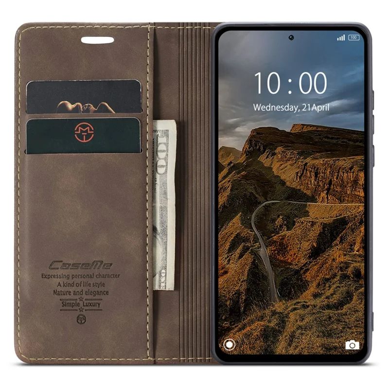 CASEME 013 Série Pour Xiaomi Redmi Note 13 Pro 4G / Poco M6 Pro 4G Étui en Cuir Porte-Cartes Coque de Téléphone - Café
