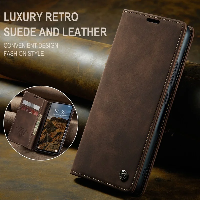 CASEME 013 Série Pour Xiaomi Redmi Note 13 Pro 4G / Poco M6 Pro 4G Étui en Cuir Porte-Cartes Coque de Téléphone - Café