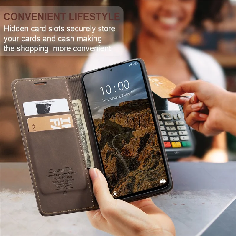 CASEME 013 Série Pour Xiaomi Redmi Note 13 Pro 4G / Poco M6 Pro 4G Étui en Cuir Porte-Cartes Coque de Téléphone - Café