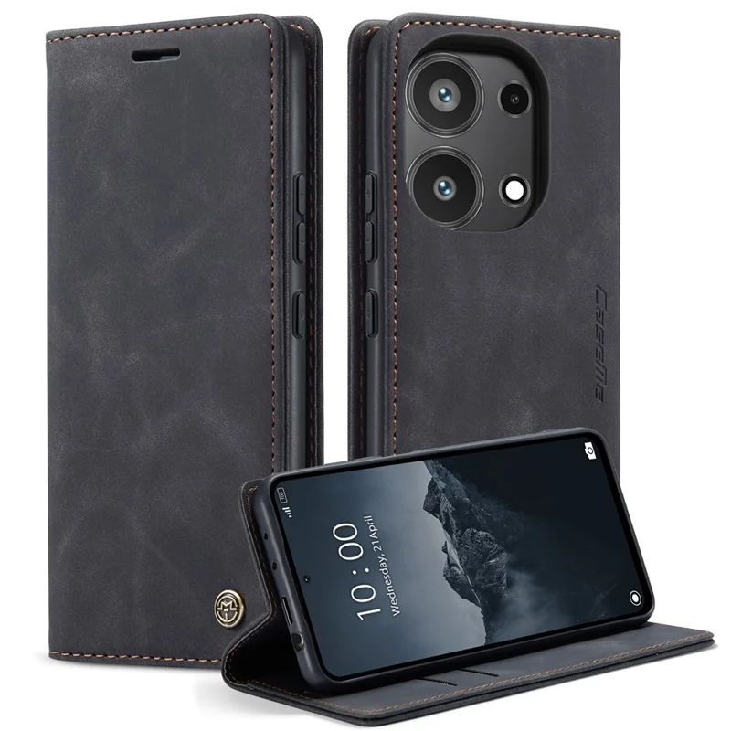 CASEME 013 Série Pour Xiaomi Redmi Note 13 Pro 4G / Poco M6 Pro 4G Étui en Cuir Porte-Cartes Coque de Téléphone - Noir