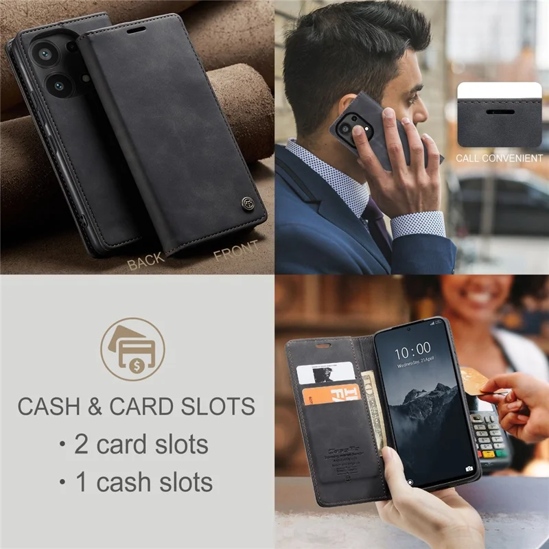 CASEME 013 Série Pour Xiaomi Redmi Note 13 Pro 4G / Poco M6 Pro 4G Étui en Cuir Porte-Cartes Coque de Téléphone - Noir