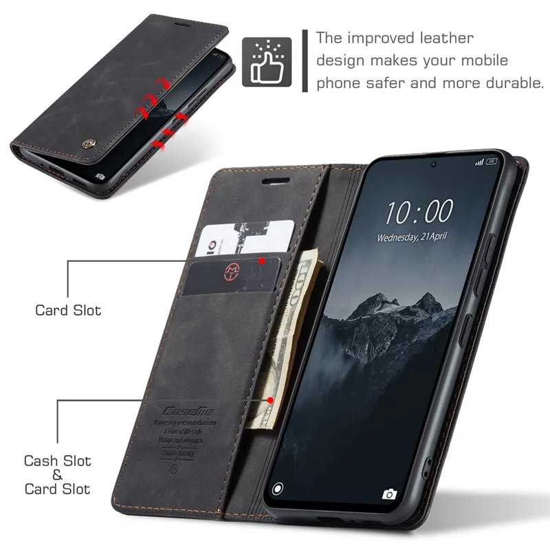 CASEME 013 Série Pour Xiaomi Redmi Note 13 Pro 4G / Poco M6 Pro 4G Étui en Cuir Porte-Cartes Coque de Téléphone - Noir