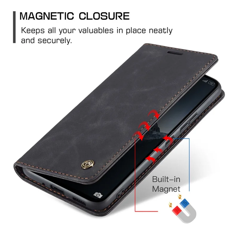 CASEME 013 Série Pour Xiaomi Redmi Note 13 Pro 4G / Poco M6 Pro 4G Étui en Cuir Porte-Cartes Coque de Téléphone - Noir