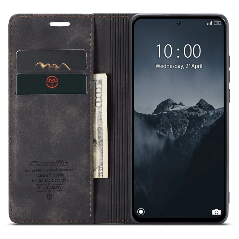 CASEME 013 Série Pour Xiaomi Redmi Note 13 Pro 4G / Poco M6 Pro 4G Étui en Cuir Porte-Cartes Coque de Téléphone - Noir