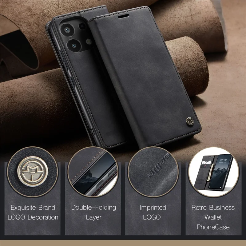 CASEME 013 Série Pour Xiaomi Redmi Note 13 Pro 4G / Poco M6 Pro 4G Étui en Cuir Porte-Cartes Coque de Téléphone - Noir