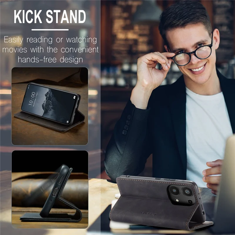 CASEME 013 Série Pour Xiaomi Redmi Note 13 Pro 4G / Poco M6 Pro 4G Étui en Cuir Porte-Cartes Coque de Téléphone - Noir