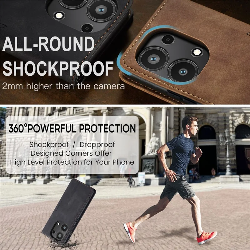 CASEME 013 Série Pour Xiaomi Redmi Note 13 Pro 4G / Poco M6 Pro 4G Étui en Cuir Porte-Cartes Coque de Téléphone - Noir