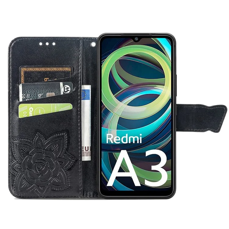 Per Xiaomi Redmi A3 / Poco C61 4G Cellphone Stand Case Imprinted Pattern PU Leather Phone Cover - Nero