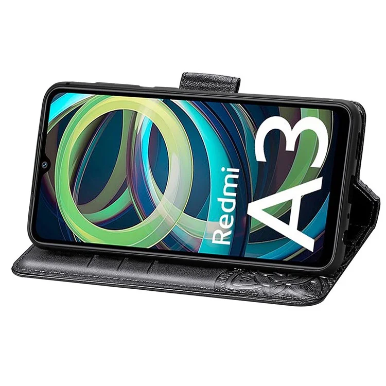 Per Xiaomi Redmi A3 / Poco C61 4G Cellphone Stand Case Imprinted Pattern PU Leather Phone Cover - Nero