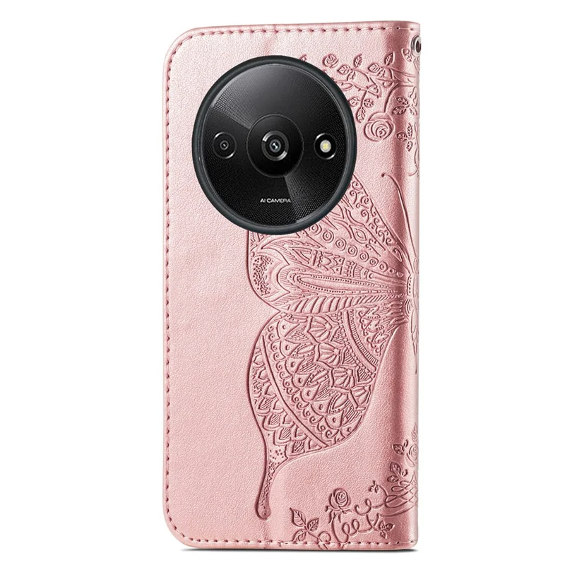 For Xiaomi Redmi A3 / Poco C61 4G Cellphone Stand Case Imprinted Pattern PU Leather Phone Cover - Rose Gold