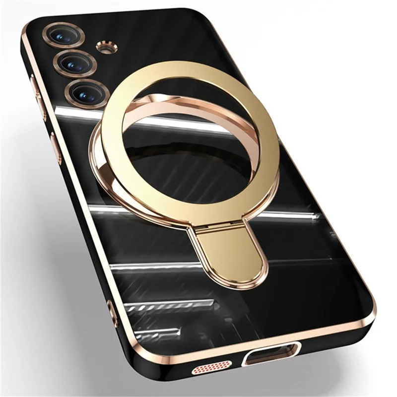 For Samsung Galaxy S24 Magnetic Case Ring Kickstand Soft TPU Phone Cover - Black